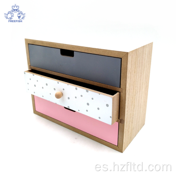 Organizador de almacenamiento de madera de 3 cajones decorativos de escritorio pequeño